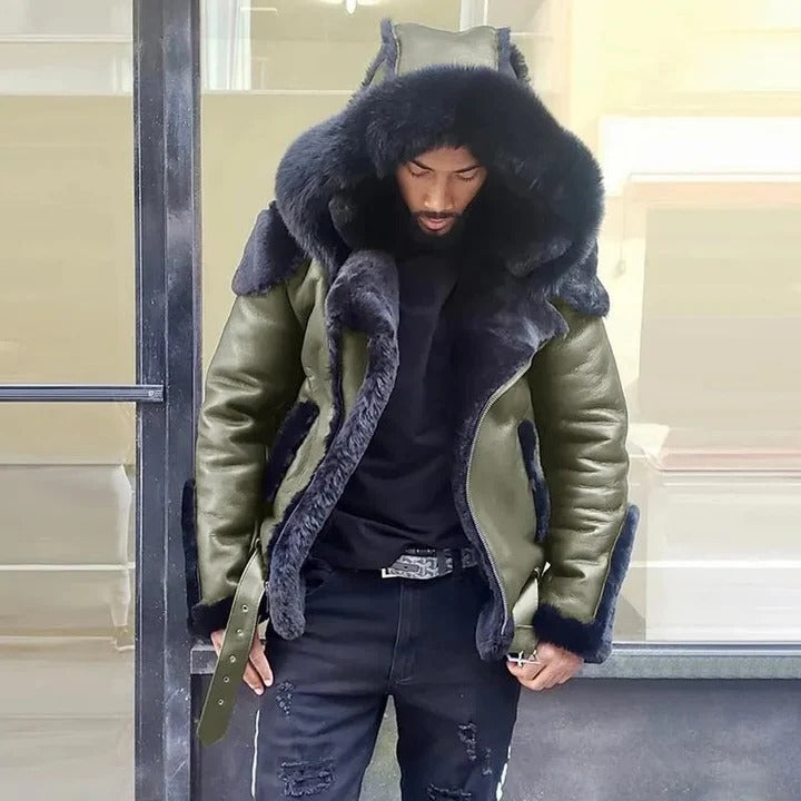 Men’s PU Jacket with Hood for Cold-Weather Use