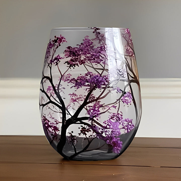 Art Wine Glasses Hand Painted Four Seasons of Tree Design