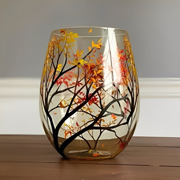 Art Wine Glasses Hand Painted Four Seasons of Tree Design