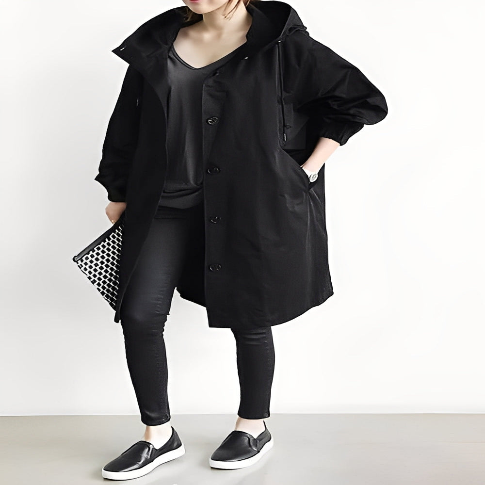 Women Trench Coat Hooded and Waterproof