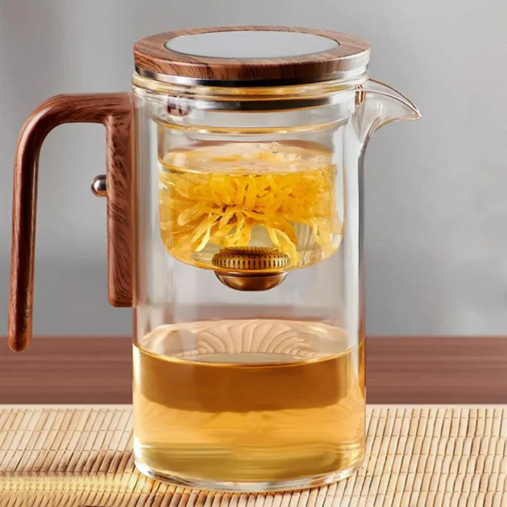 Glass Teapot with Water Separation Feature for Tea Brewing