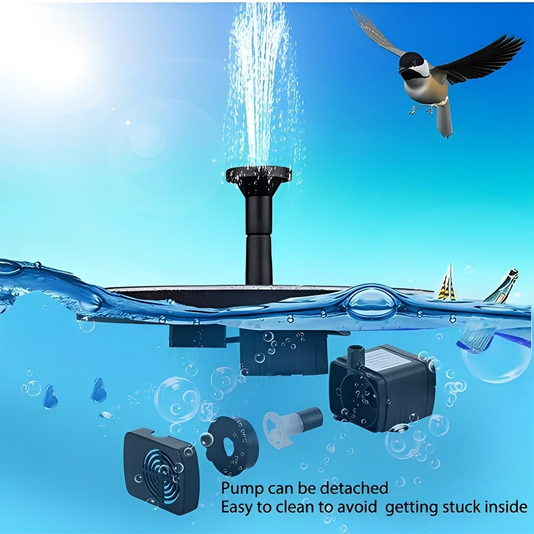 Floating Solar Fountain Pump with Interchangeable Spray Heads for Bird Baths