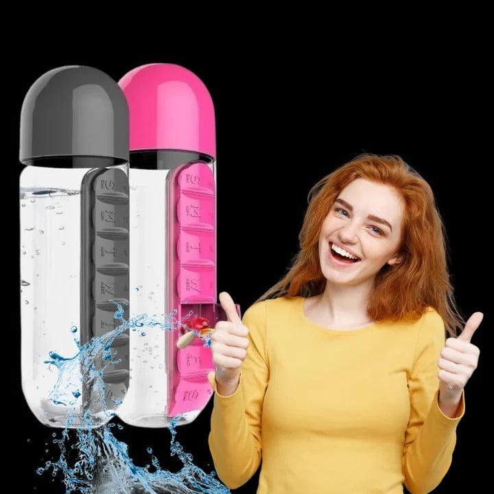 Pill Organizer Water Bottle for Medication and Hydration