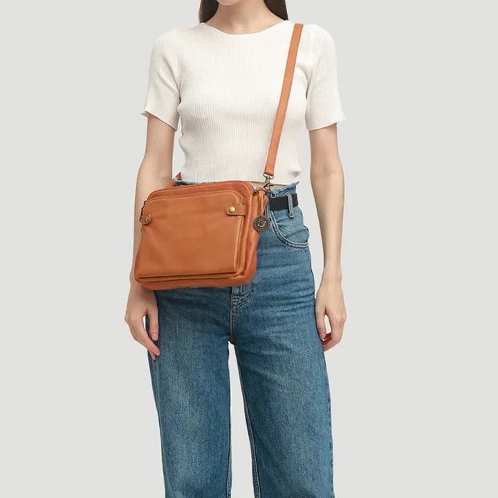 Crossbody Leather Shoulder Bag Three Layer Design and Clutch