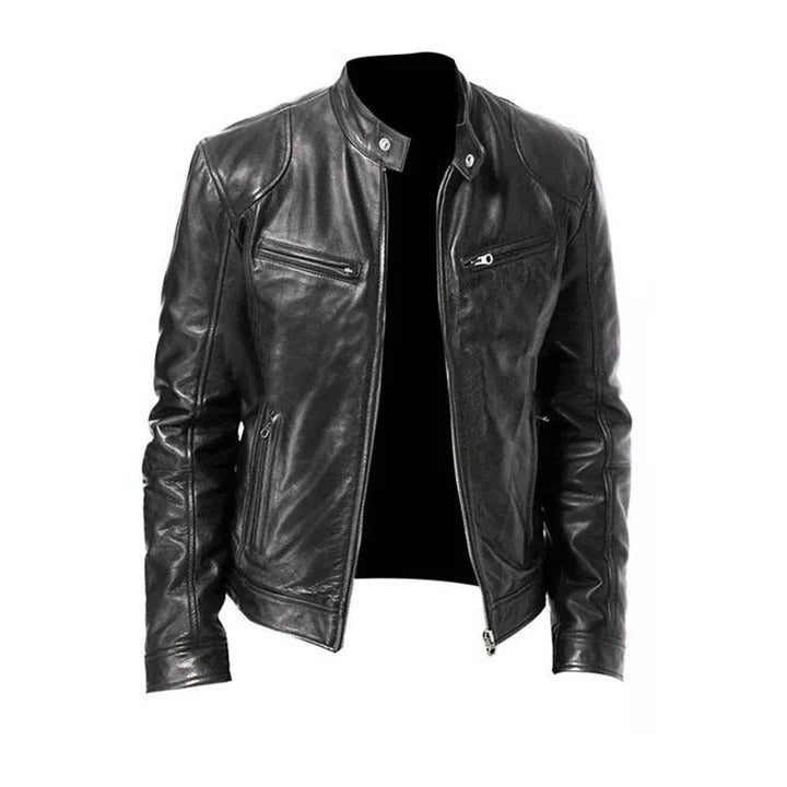 Leather Jacket for Men with Pockets and Zipper