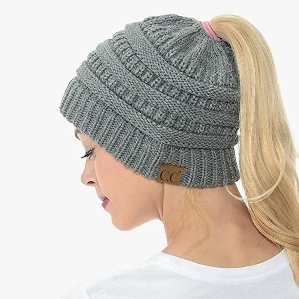 Ponytail Hat Cap Ribbed Knit Solid colour for Women