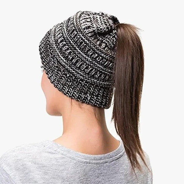 Ponytail Hat Cap Ribbed Knit Solid colour for Women