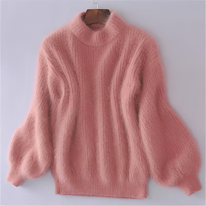 Womens Comfortable Loose Knit Jumper Solid Angora Blend