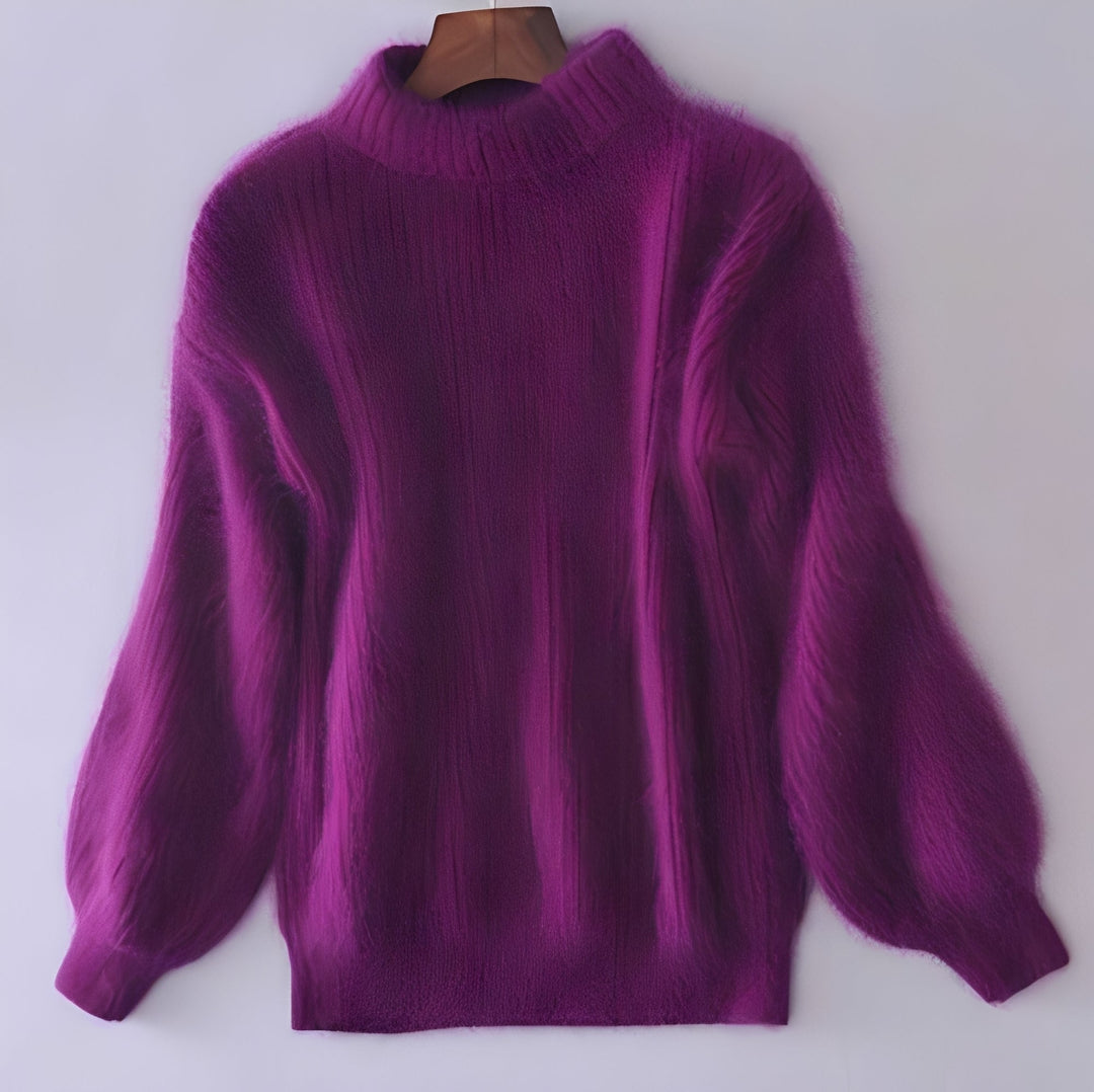 Womens Comfortable Loose Knit Jumper Solid Angora Blend