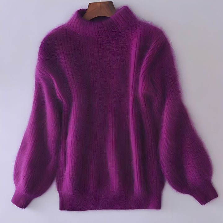 Womens Comfortable Loose Knit Jumper Solid Angora Blend