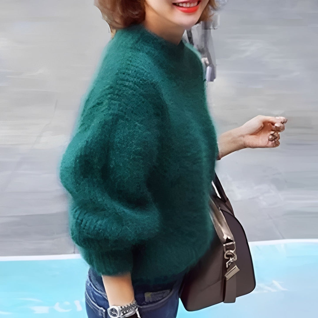 Womens Comfortable Loose Knit Jumper Solid Angora Blend