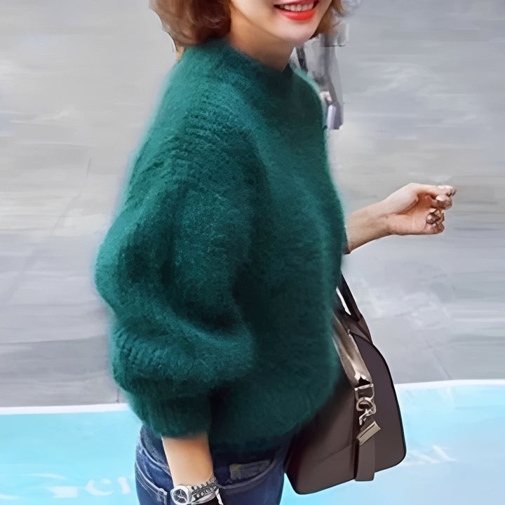 Womens Comfortable Loose Knit Jumper Solid Angora Blend