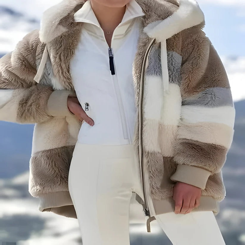 Thick Lambs Wool Lined Coat colour Block for Winter