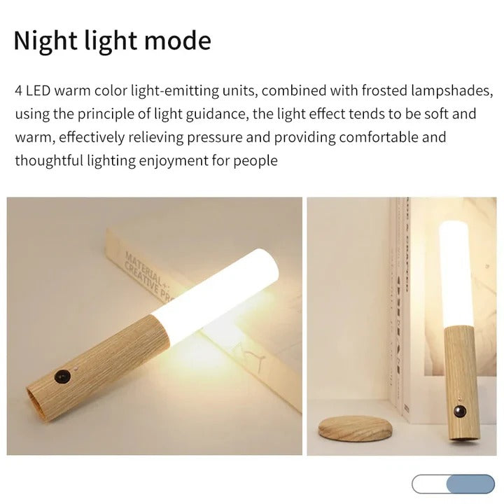 Motion Sensor Night Light Magnetic Base Wood Grain Style