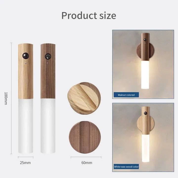 Motion Sensor Night Light Magnetic Base Wood Grain Style