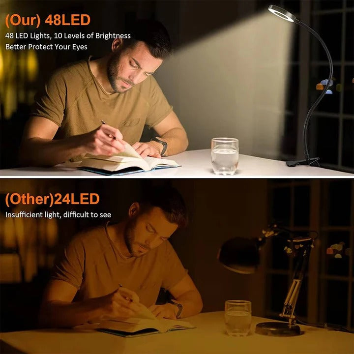 Dimmable LED Clamp On Desk Lamp 360° Flexible for Reading