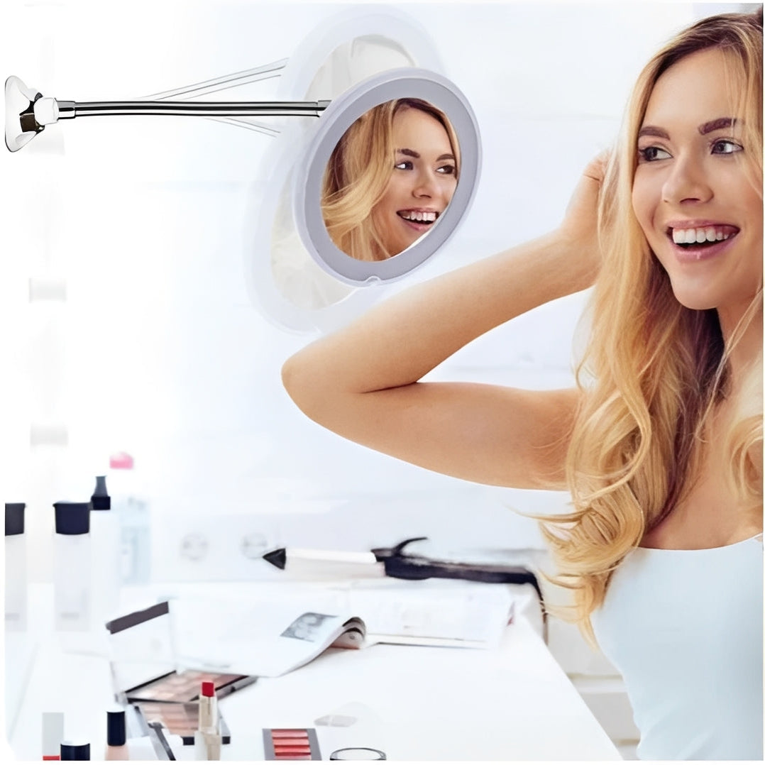 Lighted 10X Magnifying Flexible Mirror with 360 Degree Rotation
