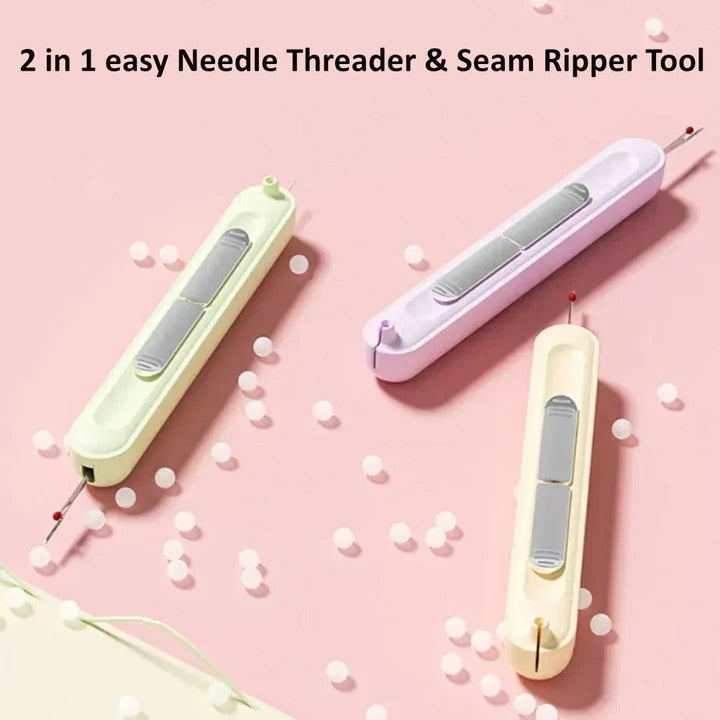 Portable Needle Threader and Seam Ripper Tool for Embroidery and Quilting