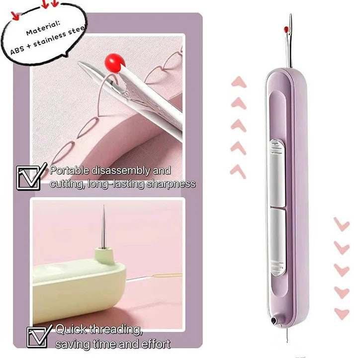 Portable Needle Threader and Seam Ripper Tool for Embroidery and Quilting