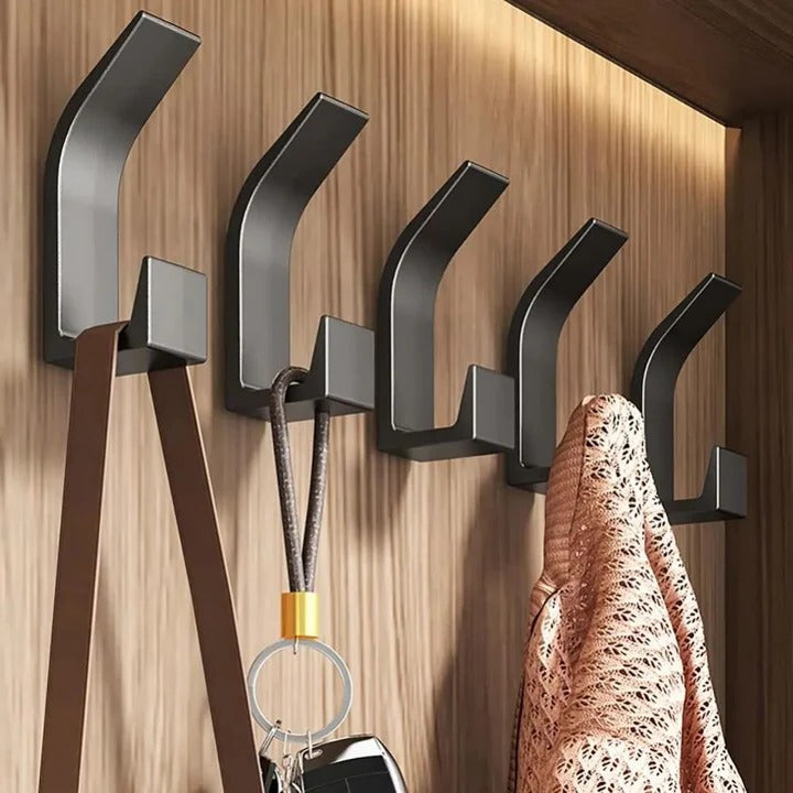 Strong 5-Pack Self-Adhesive Wall Hooks and Versatile Door and Closet Hanger
