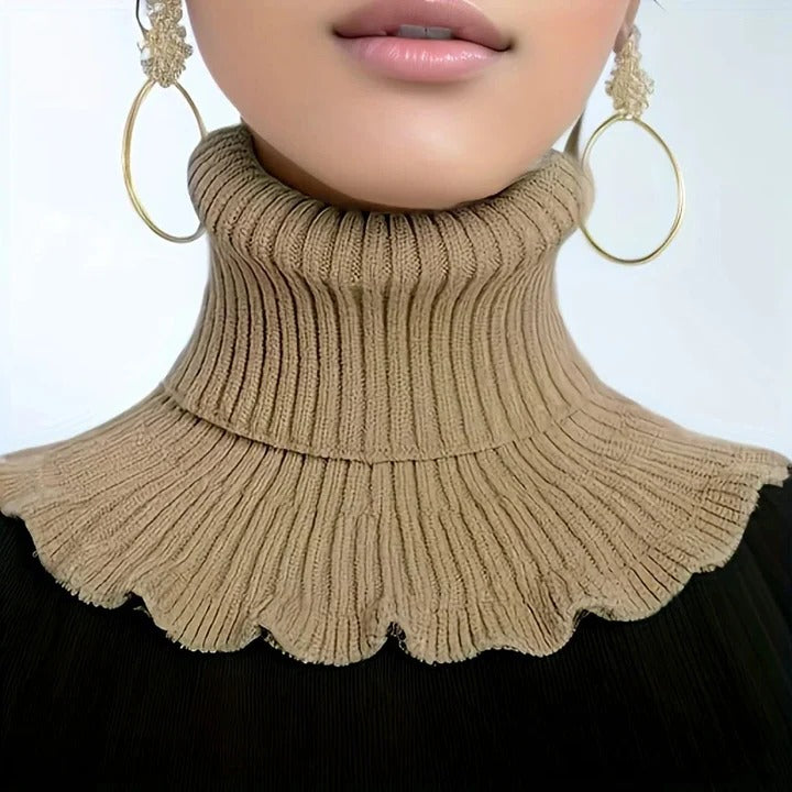 Elegant Women’s Knitted Turtleneck Scarf with Side Split and Versatile Draping