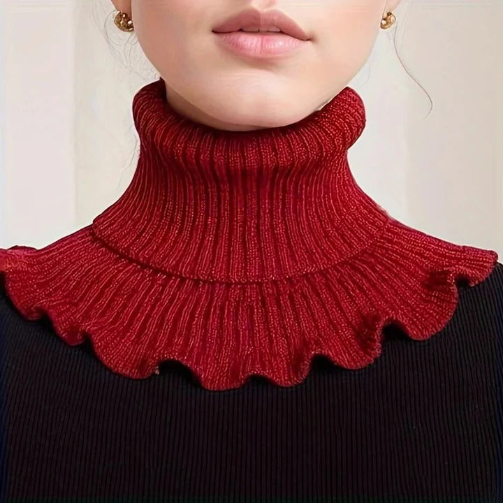 Elegant Women’s Knitted Turtleneck Scarf with Side Split and Versatile Draping