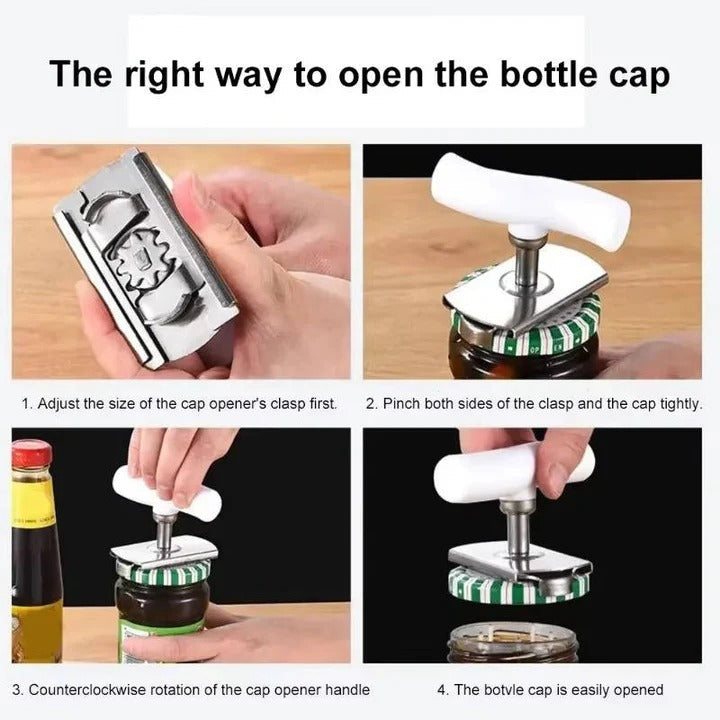 Adjustable Stainless Steel Jar and Cap Opener Tool for Various Lid Sizes