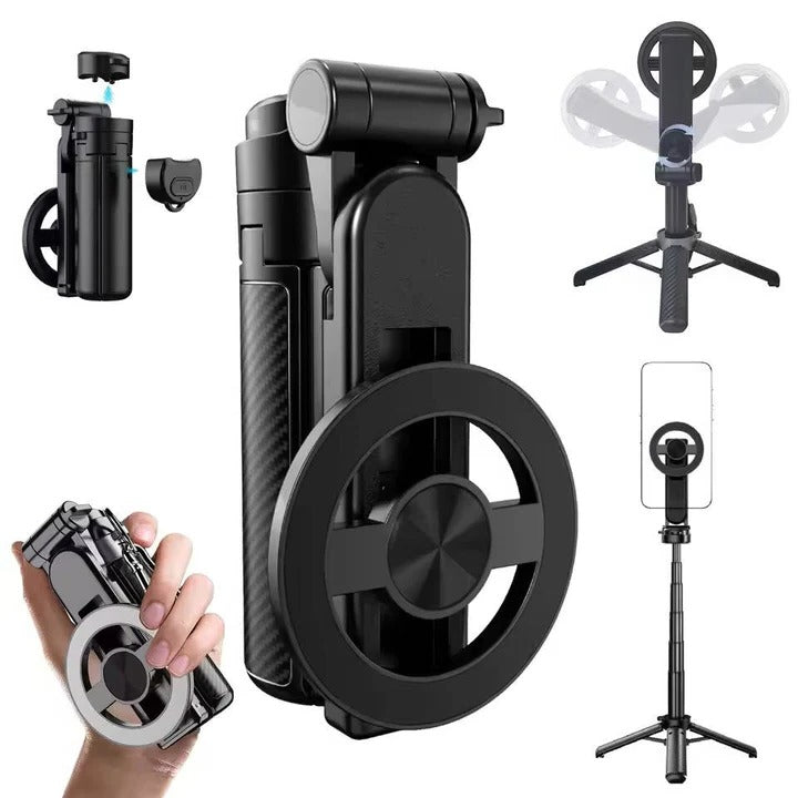 Portable Magnetic Selfie Stick Tripod with Integrated Fill Light and Foldable Design