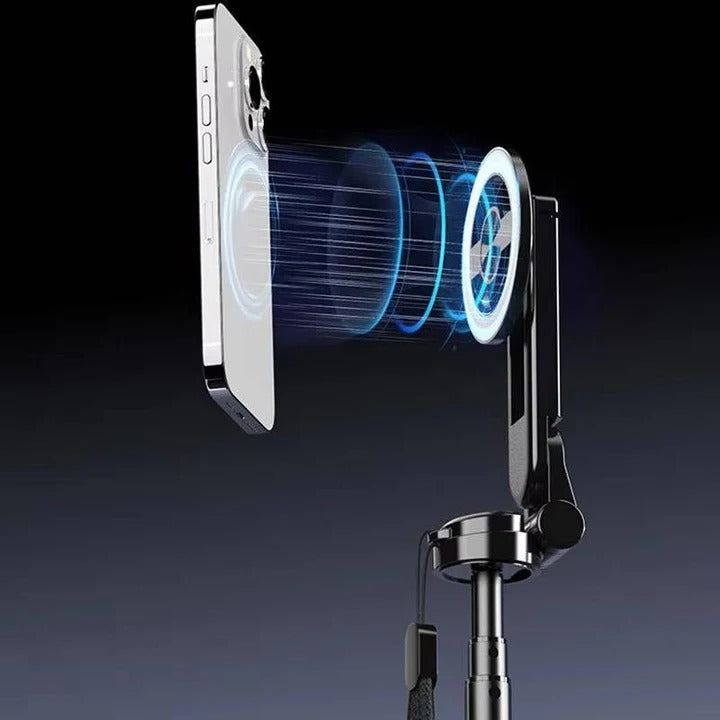 Portable Magnetic Selfie Stick Tripod with Integrated Fill Light and Foldable Design