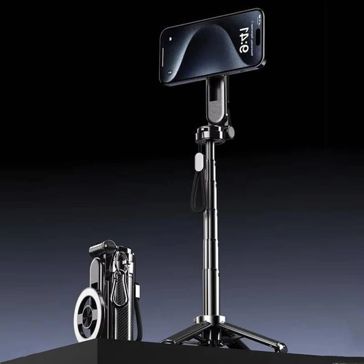 Portable Magnetic Selfie Stick Tripod with Integrated Fill Light and Foldable Design