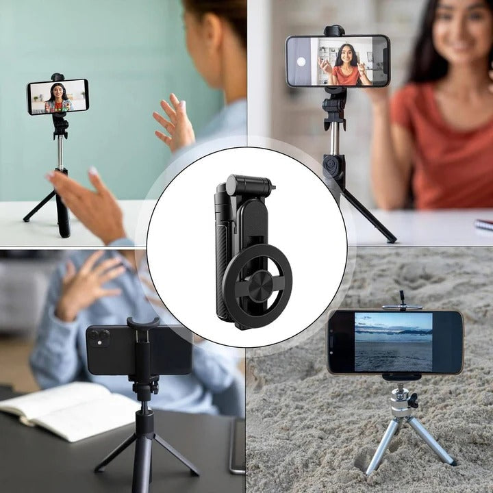 Portable Magnetic Selfie Stick Tripod with Integrated Fill Light and Foldable Design