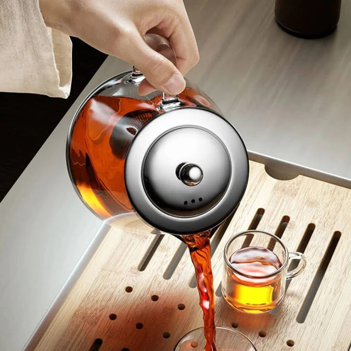 Heat Resistant Glass Teapot for Loose Leaf Tea with Brushed Metal Accents