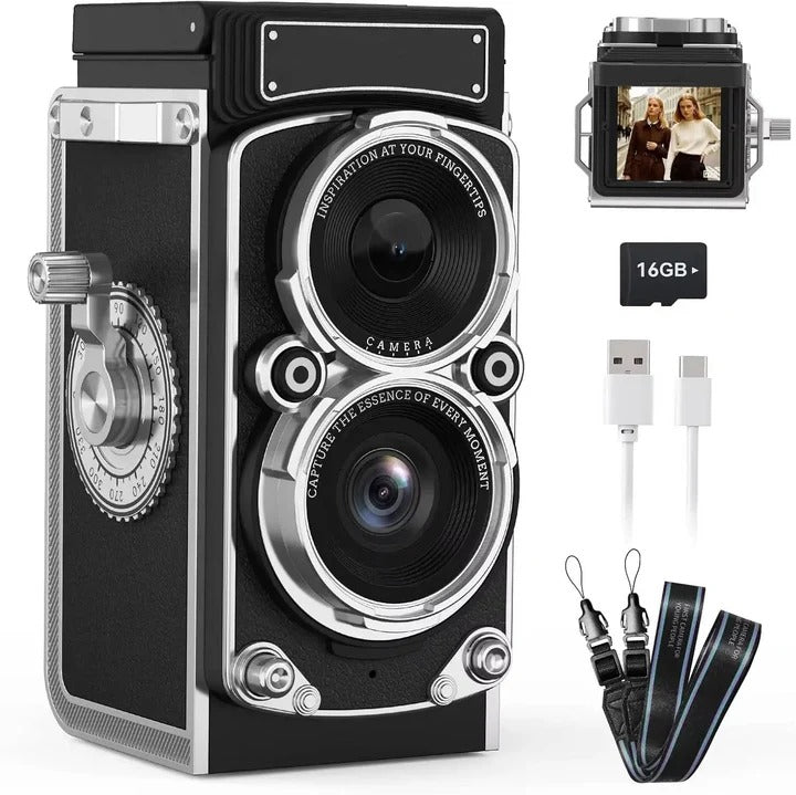Vintage Style Digital Camera for Photography with Rechargeable Battery and Built-in Flash