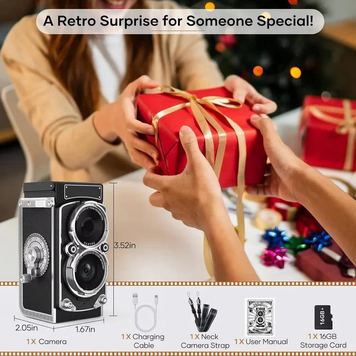 Vintage Style Digital Camera for Photography with Rechargeable Battery and Built-in Flash
