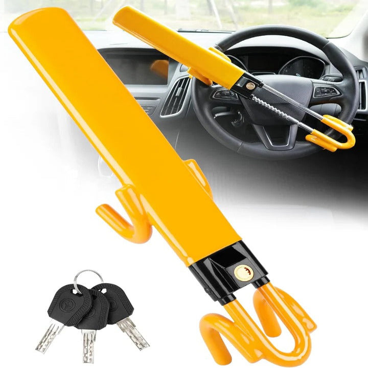 Adjustable Car Steering Wheel Lock with Hardened Steel Bar and Self Locking Feature