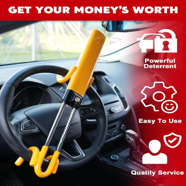 Adjustable Car Steering Wheel Lock with Hardened Steel Bar and Self Locking Feature