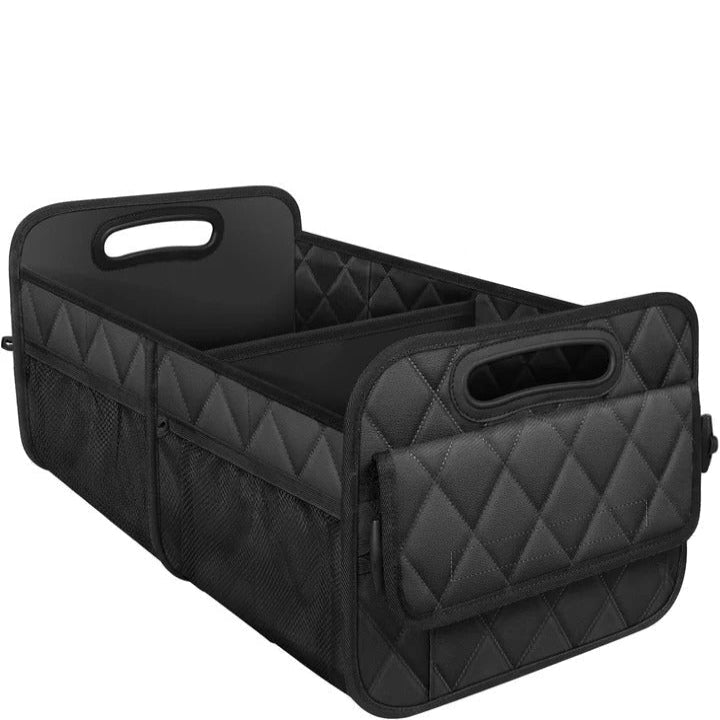 Car Trunk Storage Bag with Internal Subdividers and Hook and Loop Fasteners