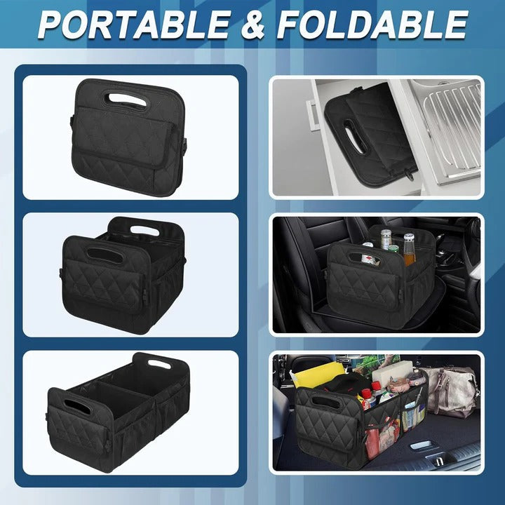 Car Trunk Storage Bag with Internal Subdividers and Hook and Loop Fasteners