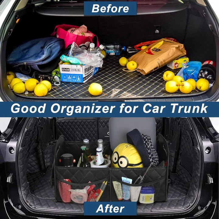 Car Trunk Storage Bag with Internal Subdividers and Hook and Loop Fasteners