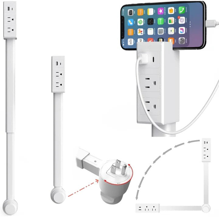 Rotatable Multi-Port Wall Adapter with Telescopic Arm, 2 AC, USB-A and USB-C