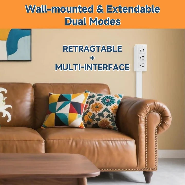 Rotatable Multi-Port Wall Adapter with Telescopic Arm, 2 AC, USB-A and USB-C