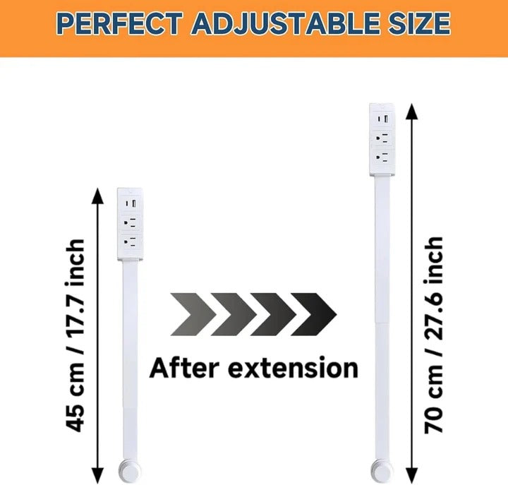 Rotatable Multi-Port Wall Adapter with Telescopic Arm, 2 AC, USB-A and USB-C