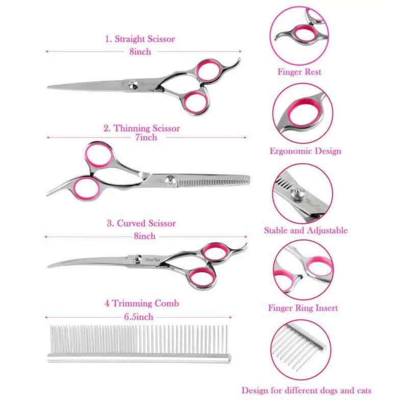 Pet Grooming Set with 7 Inch Stainless Steel Scissor