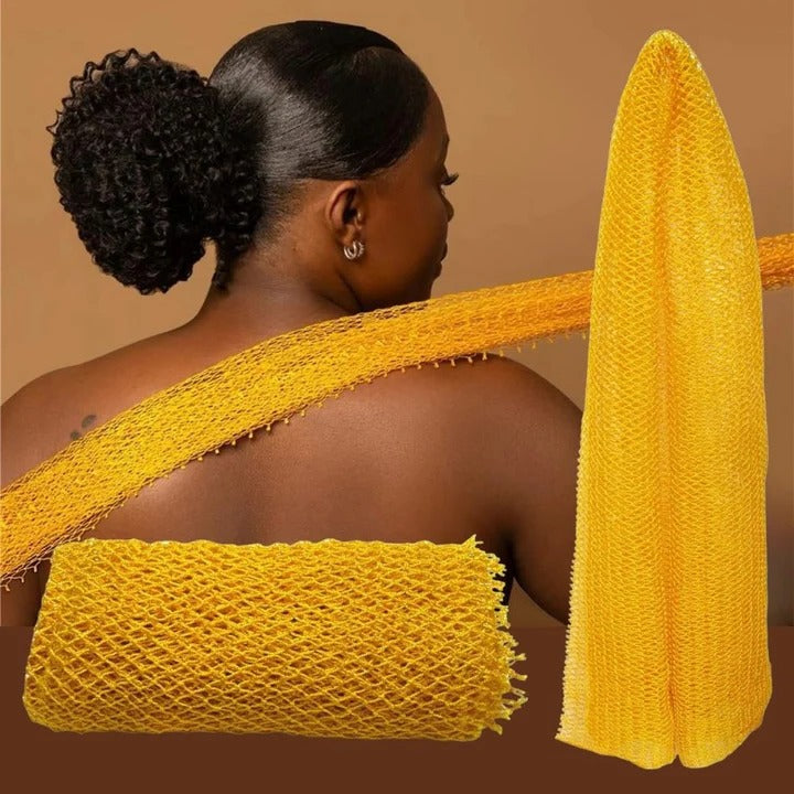 Exfoliating Bath Scrubber with African Net Sponge Material and Porous Texture for Body Cleaning