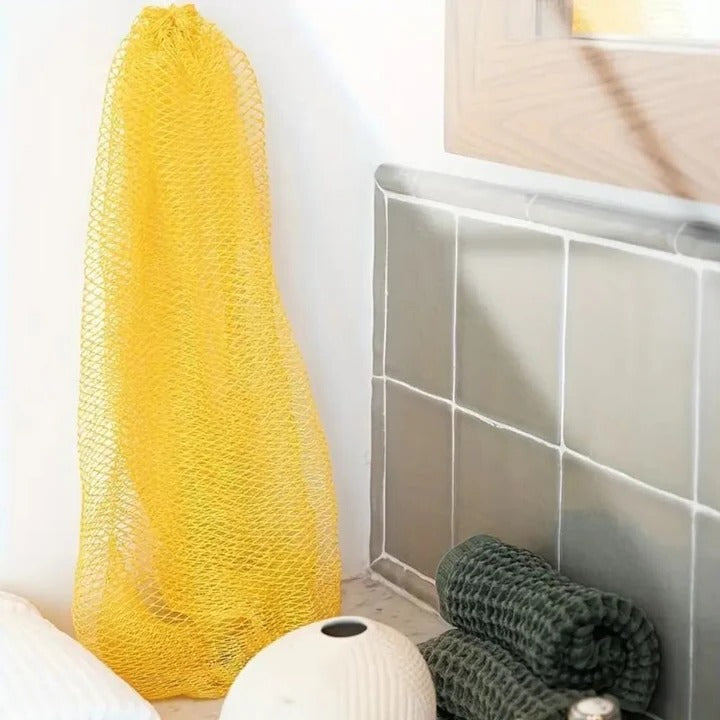 Exfoliating Bath Scrubber with African Net Sponge Material and Porous Texture for Body Cleaning