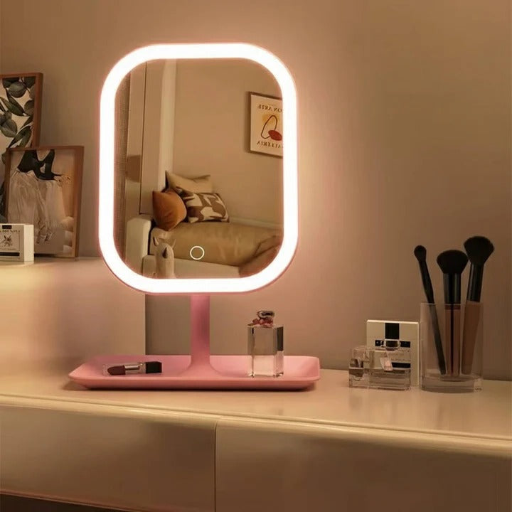 Portable Cosmetic Mirror With Lights and High Definition Glass and USB Charging Port and Compact Stand