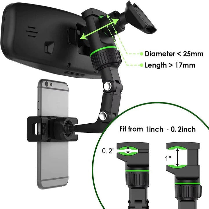 Car Cell Phone Mount with Universal Device Compatibility and 360 Degree Ball Joint Rotation and Padded Internal Grips