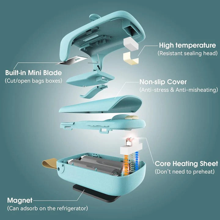 Portable Bag Sealer and Cutter, Battery Powered Heat Sealer for Food Storage