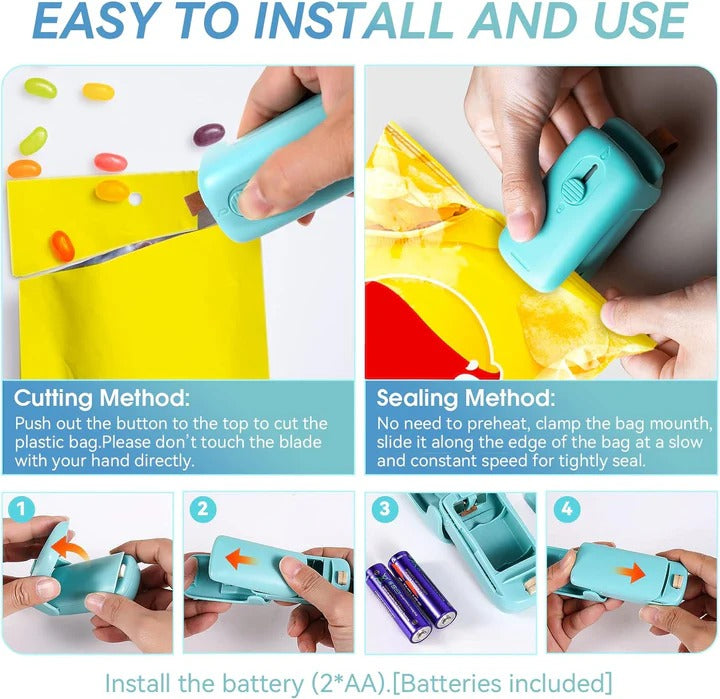 Portable Bag Sealer and Cutter, Battery Powered Heat Sealer for Food Storage