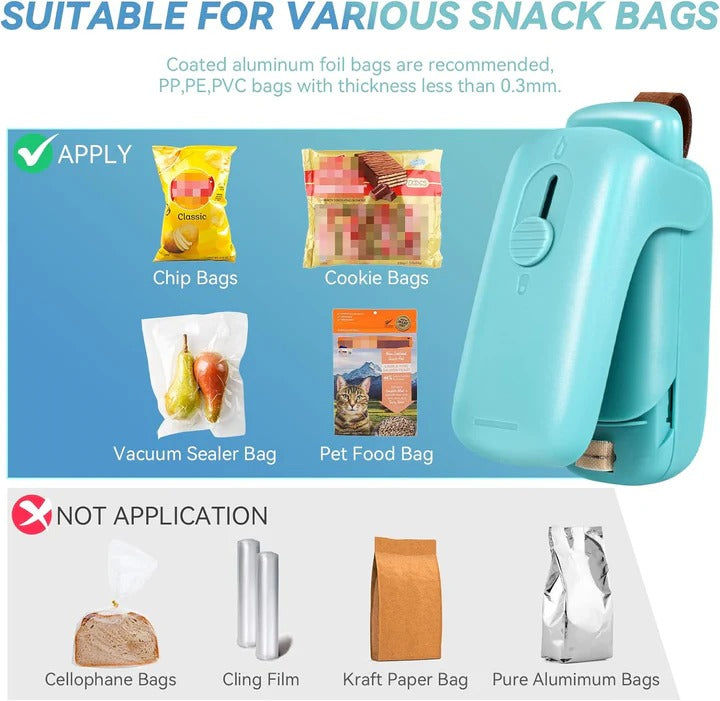 Portable Bag Sealer and Cutter, Battery Powered Heat Sealer for Food Storage